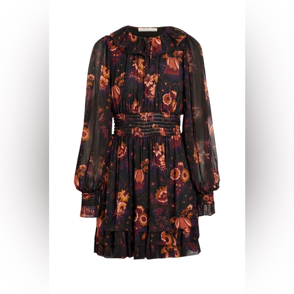 Ulla Johnson Adara Silk Ruffled Floral Long Sleeve Mini Dress Size 2